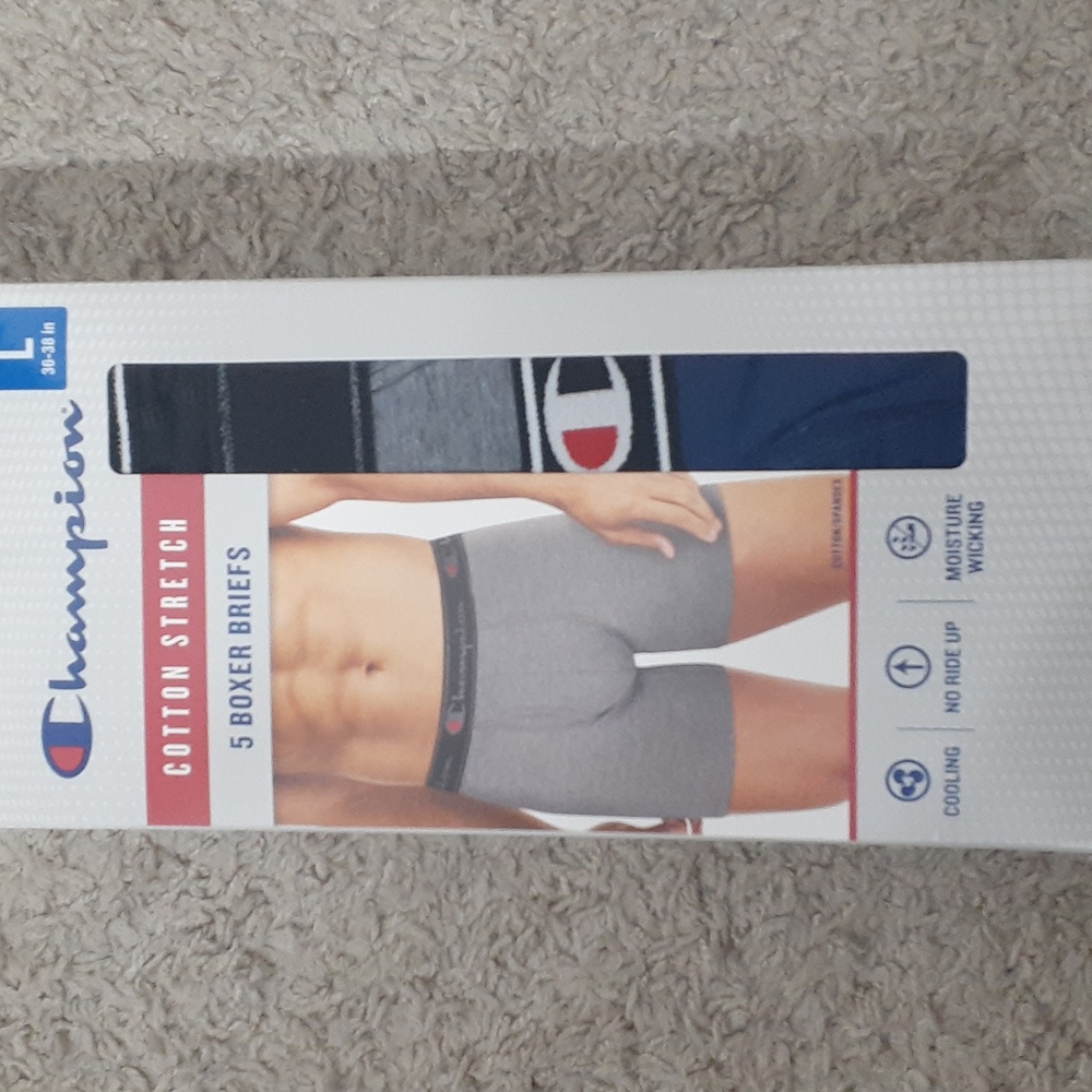 NWT Champion Cotton Stretch Boxer Briefs -5 Pack - Large, X-Large -Open Packages